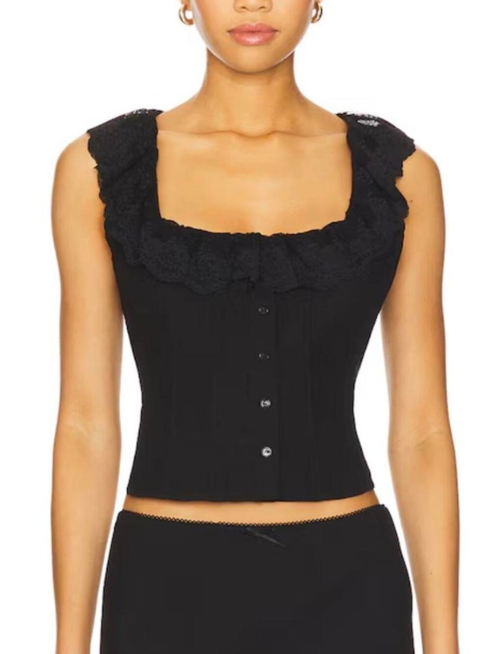 Danielle Guizio Paloma Lace Top Black XS Corset Tank Button Front Flutter Scoop